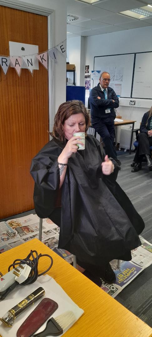 Vicky head shaving in aid of Forty 4 Frankie
