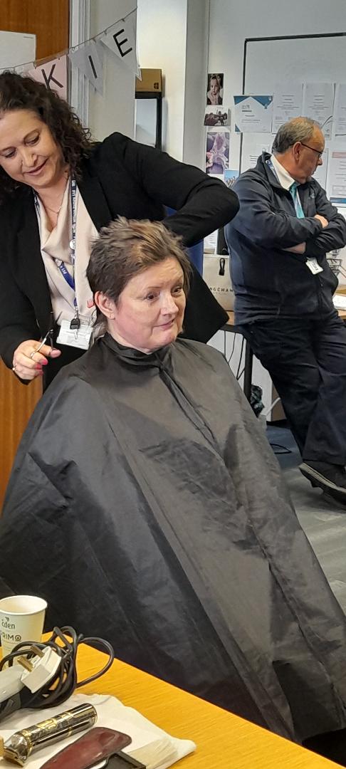 Vicky's head shaving in aid of Forty 4 Frankie