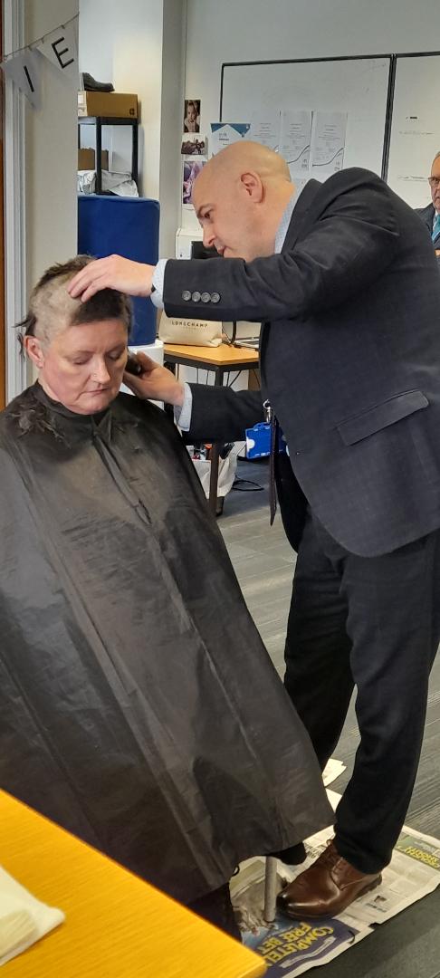 Vicky's head shave in aid of Forty 4 Frankie